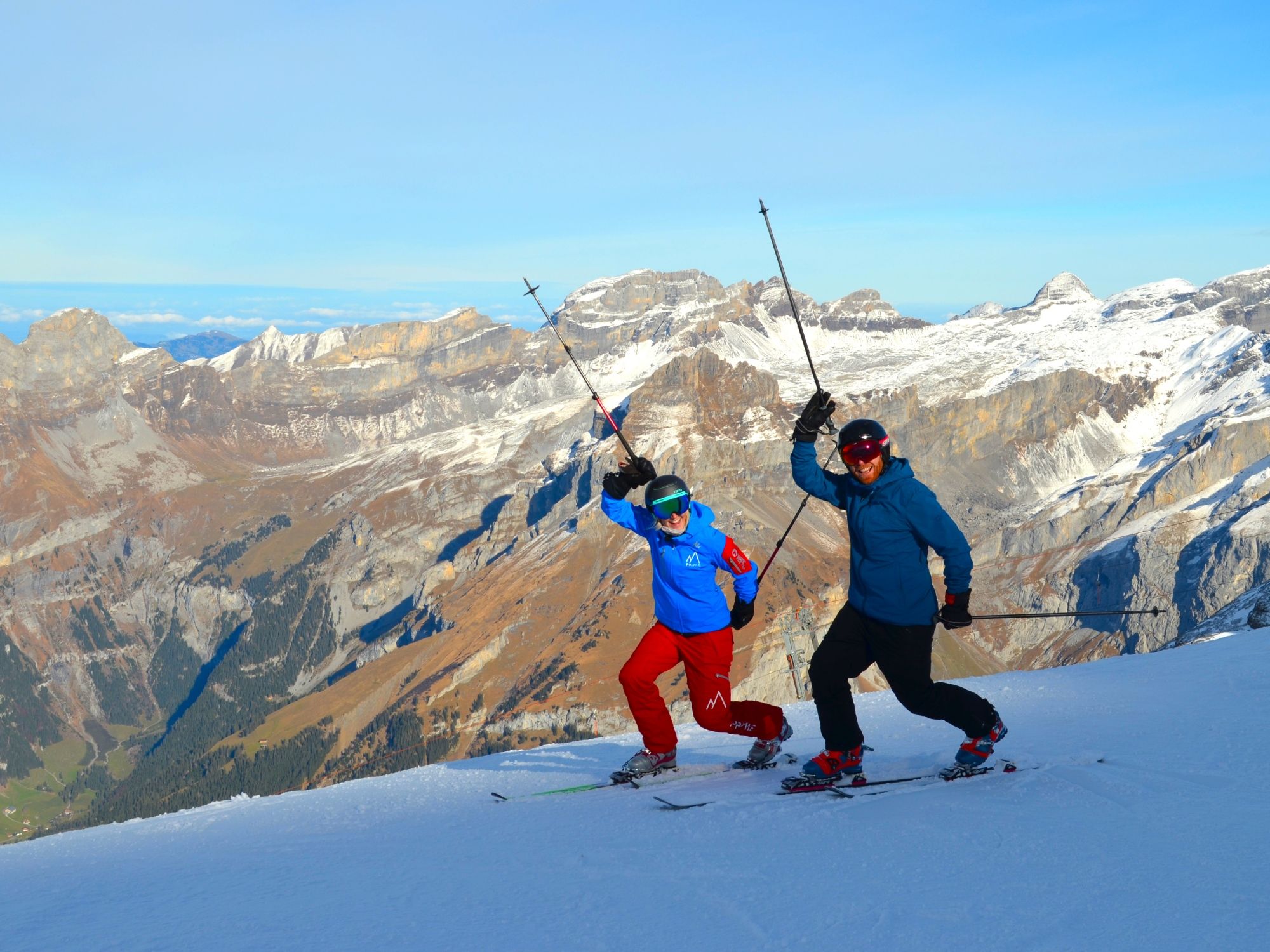 Telemark Schüler mit Skilehrer
