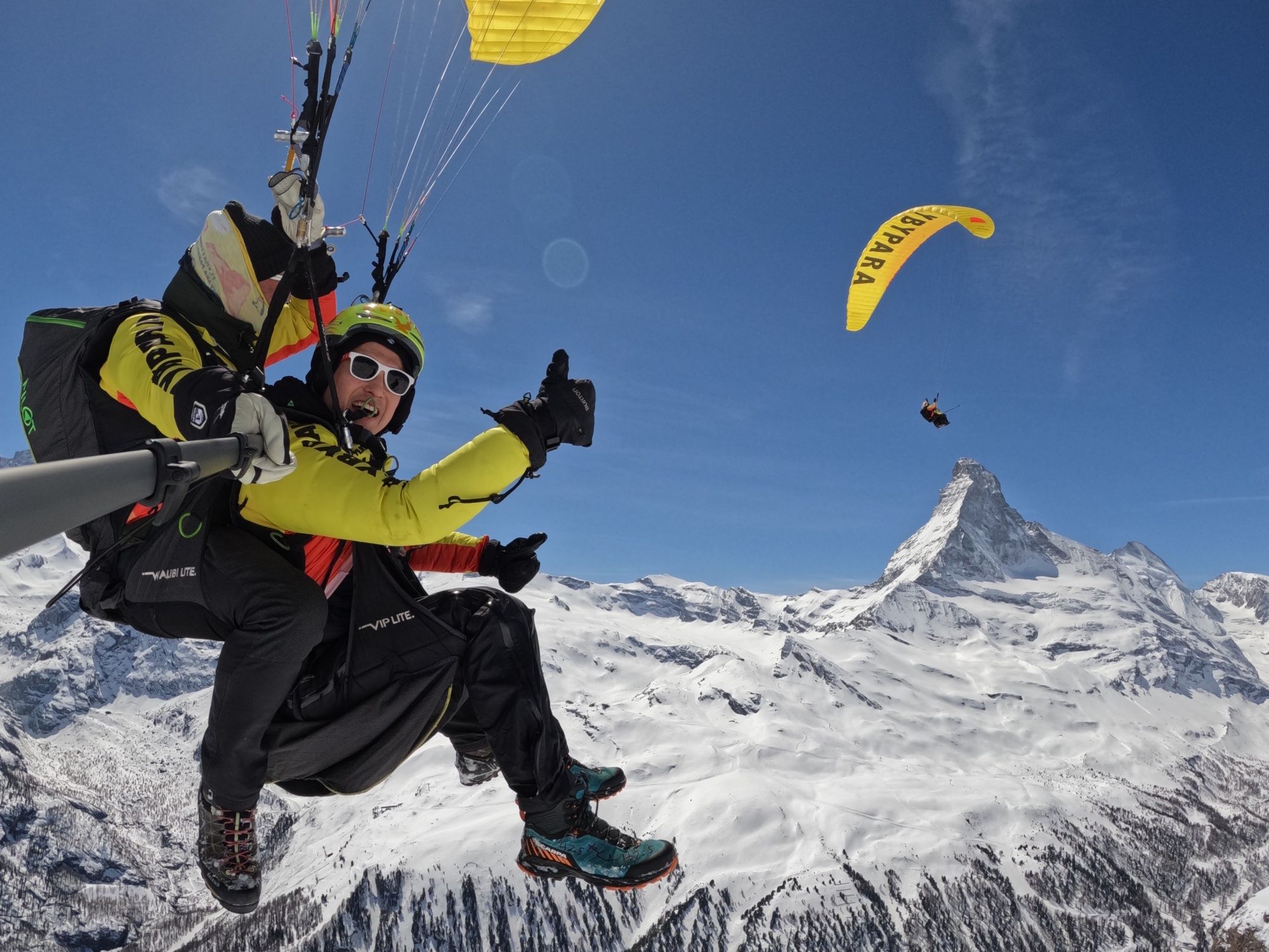 Zermatt paragliding in front of the Matterhorn