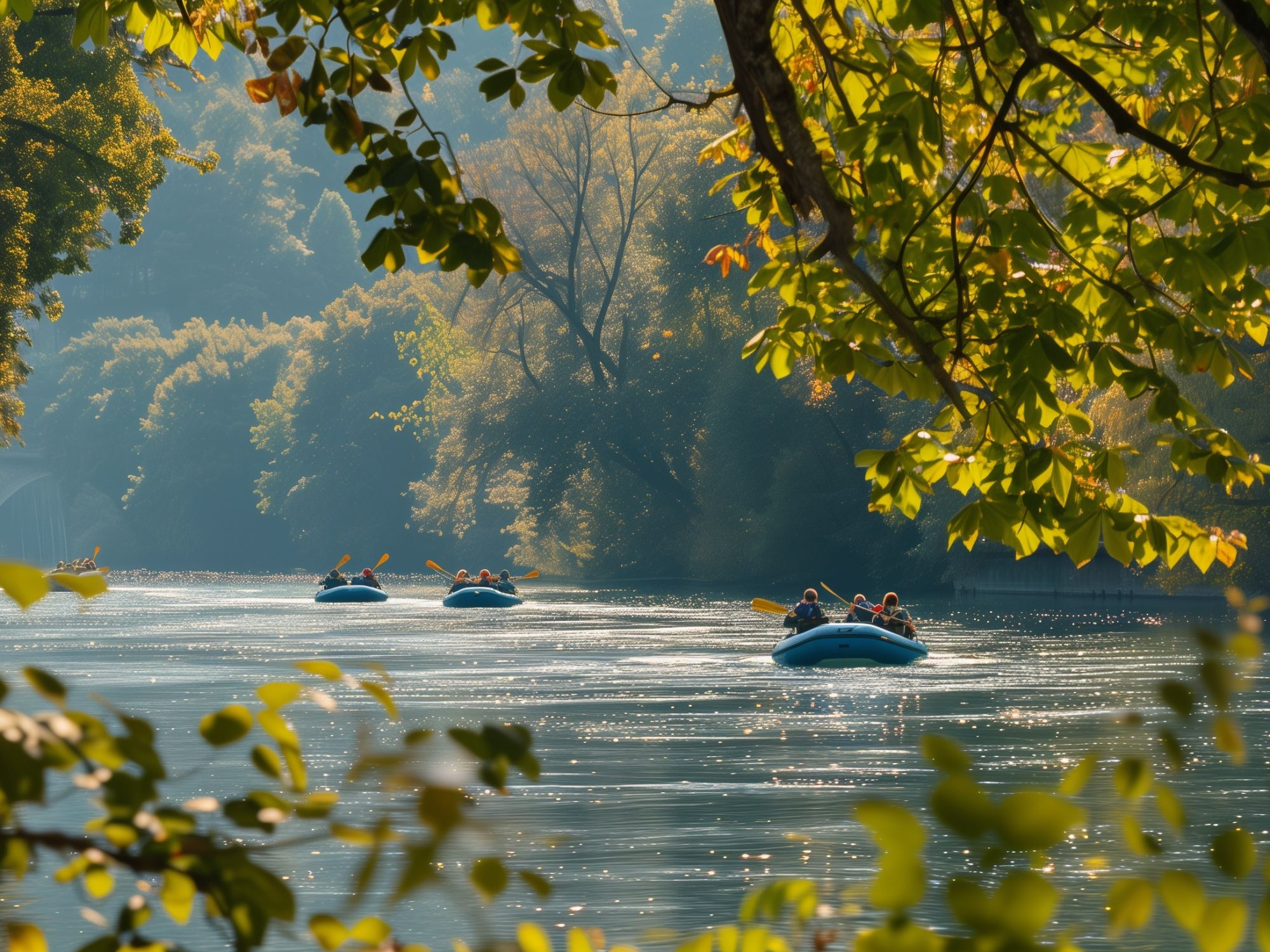 Rafts on the rhein through trees