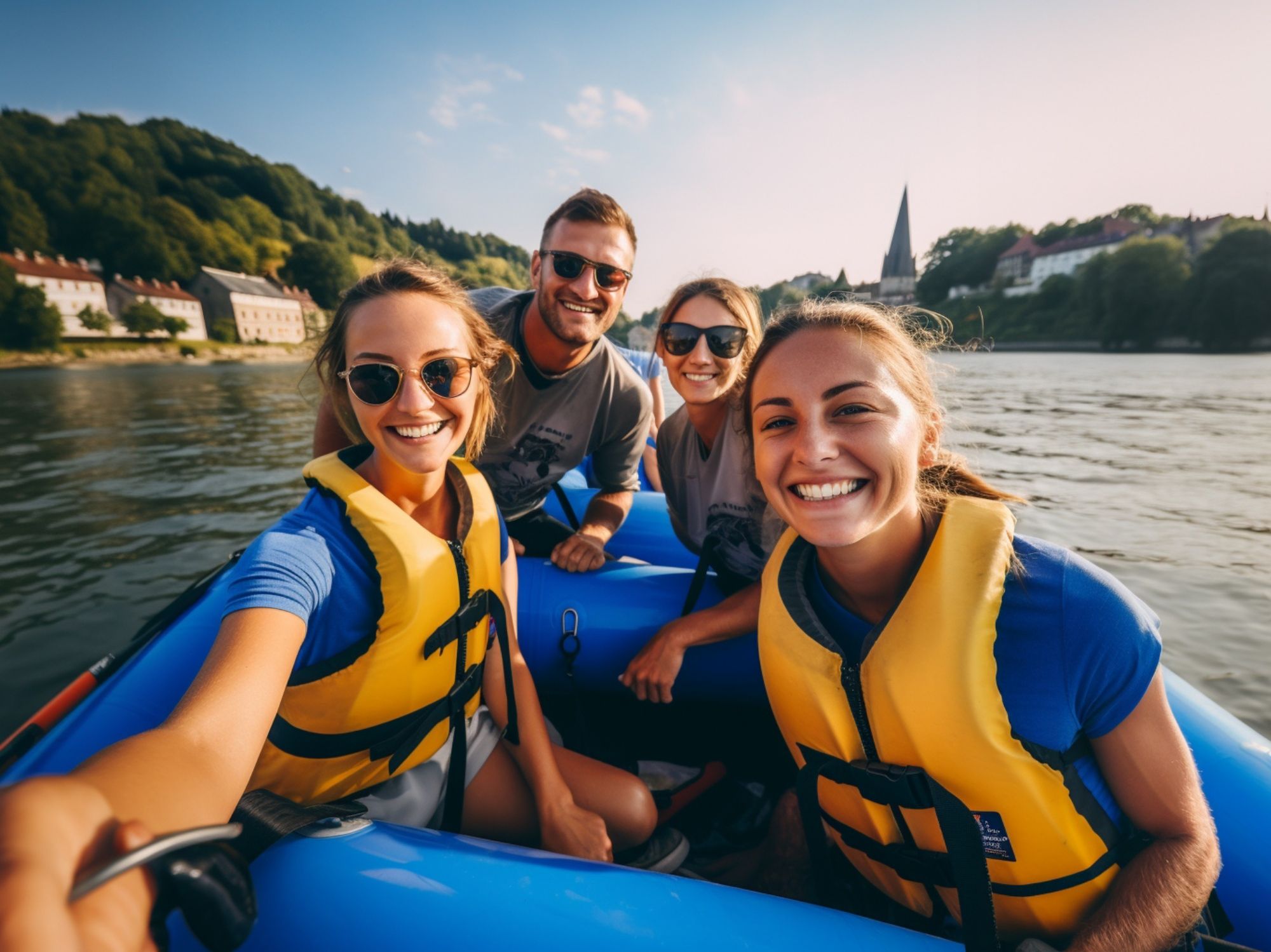 5 young adults in raft header image