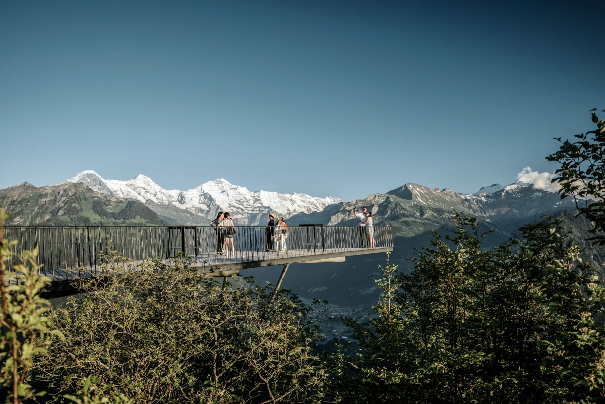 Harder Kulm : vue sur les montagnes enneigées et le paysage naturel de la région de la Jungfrau.