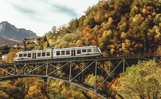 Centovalli Bahn: Vive el pintoresco viaje en tren a través del paisaje otoñal dorado de Intragna.