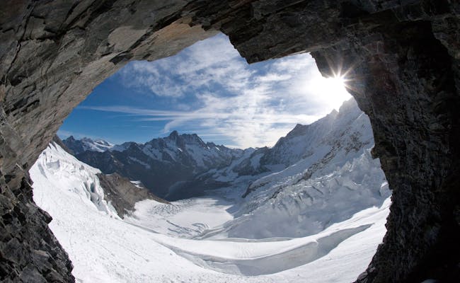 Eismeer en Jungfraujoch, vista sobre el glaciar y las montañas
