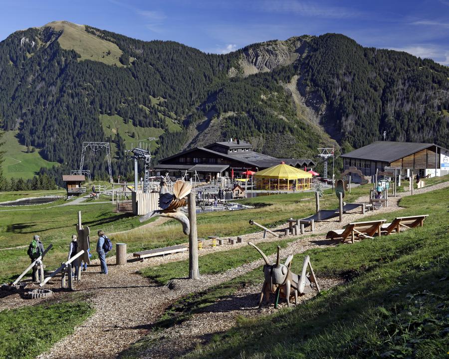 Mooraculum: upptäck nöjesparken Rossweid Sörenberg med kreativa trädskulpturer och bergsutsikt.