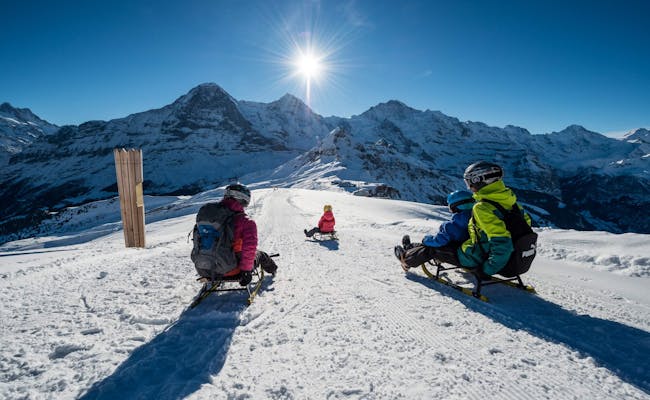 Slidetrain Grindelwald Männlichen di musim dingin, salju, pegunungan