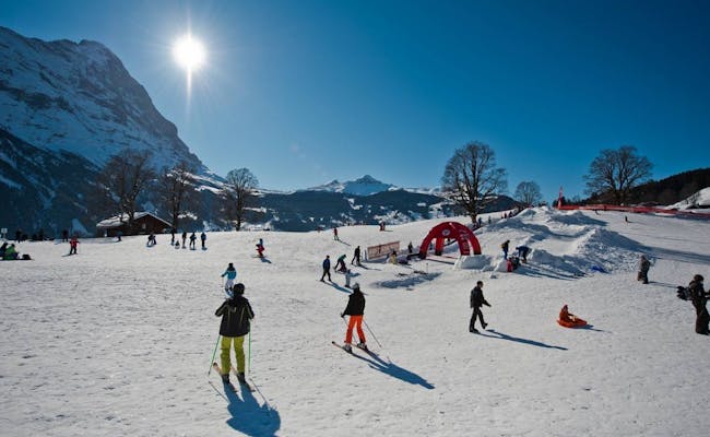 Skischule Grindelwald: Skifahren im Winter in der malerischen Schweiz mit vielen Skifahrern.