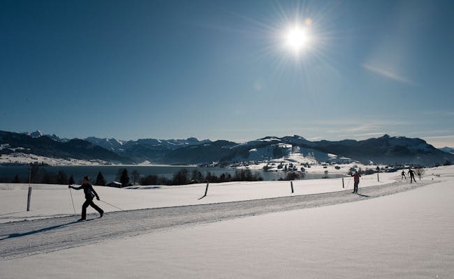 Luncur ski Salju Swedia Einsiedeln dengan pemandangan lanskap bersalju