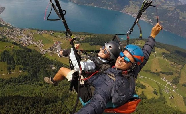 Paragliding over Zurich with a view of Lake Zurich