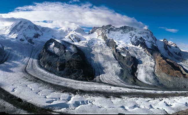 Gornergrat Vue sur le Mont Rose avec la Pointe Dufour et le glacier du Gorner (photo : Suisse Tourisme, Marcus Gyger)