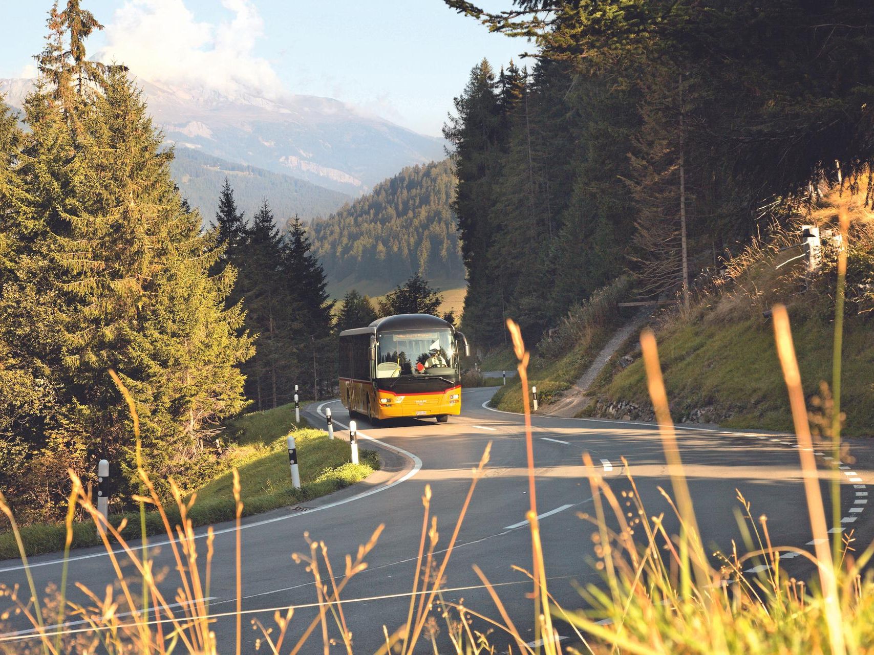 ممر جوليير: انطلق في رحلة بالحافلة البريدية عبر جبال الألب السويسرية في الصيف.