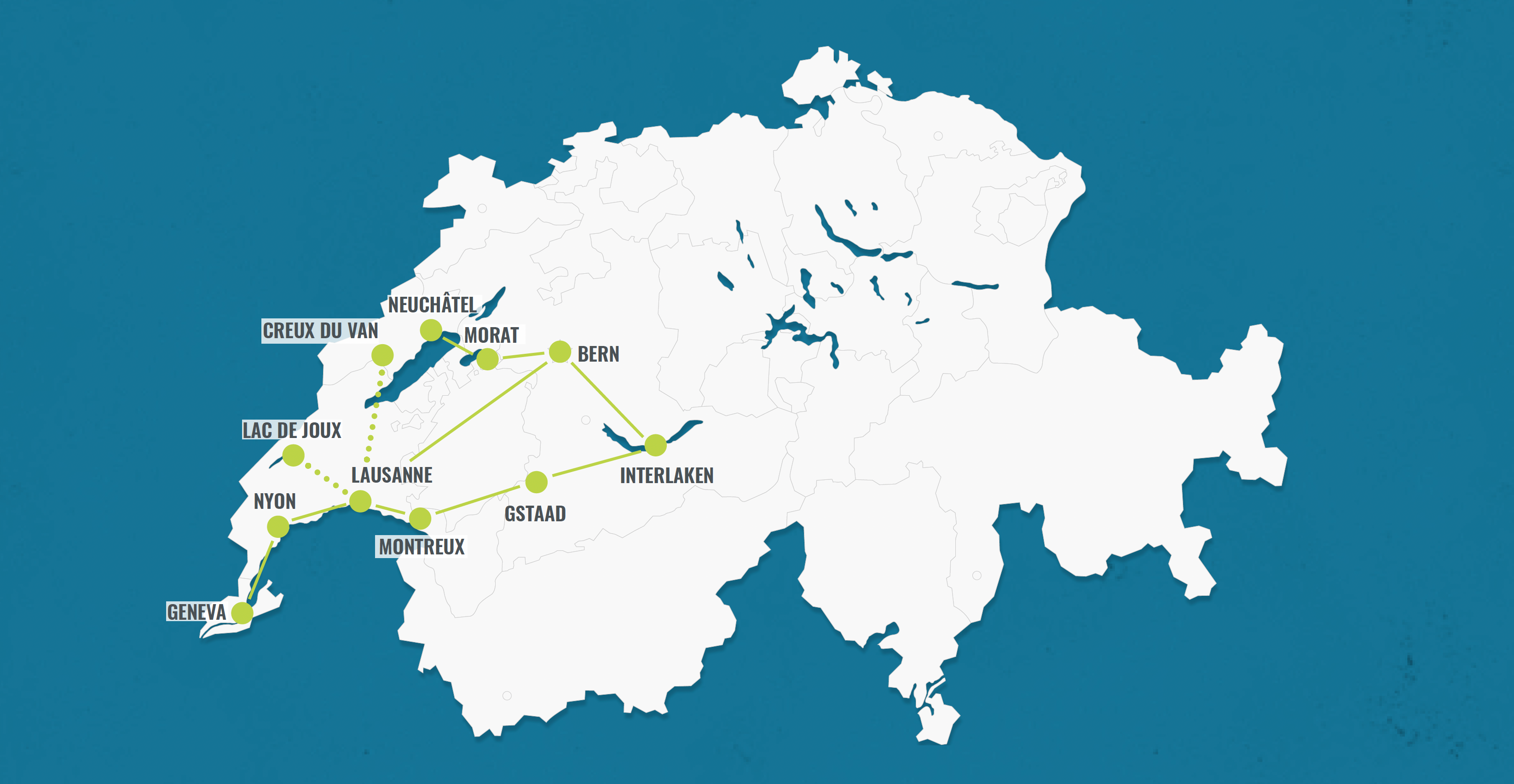 Route Switzerland: Discover Lausanne, Bern, Gstaad, Interlaken, and Geneva with nature and history.
