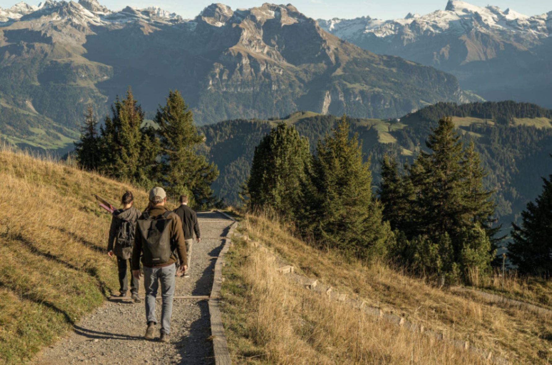 Randonnée au Stanserhorn avec vue sur les majestueuses montagnes de Suisse.