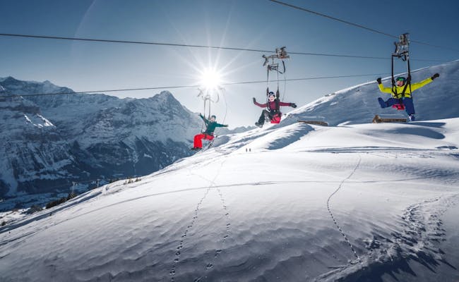 Grindelwald First Flieger: Vive a adrenalina na neve com vistas alpinas e amigos.