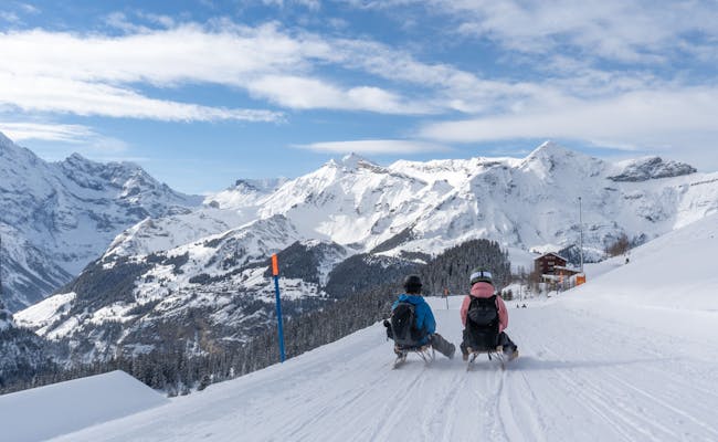 Sleebelen in Wengen, beleef de Fox Run met vrienden in de besneeuwde Alpenlandschappen.