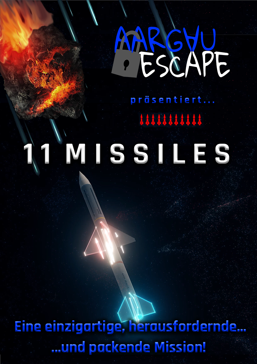11 Missiles Aargau Escape Room toont indrukwekkende vuur- en raketvisualisaties.