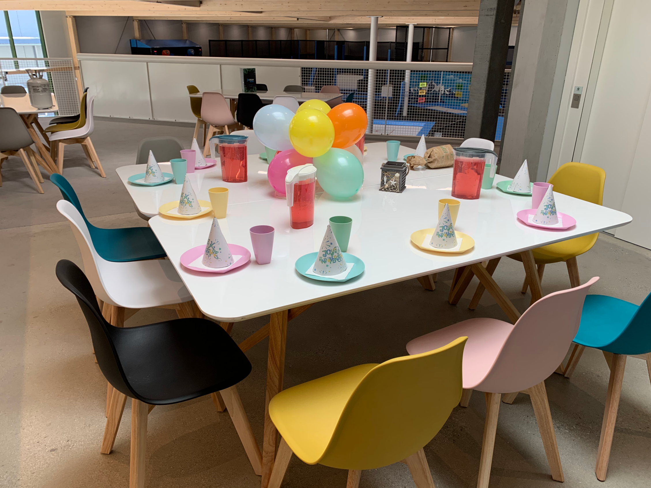 Birthday party with colorful balloons and decorations at Xstream Park.