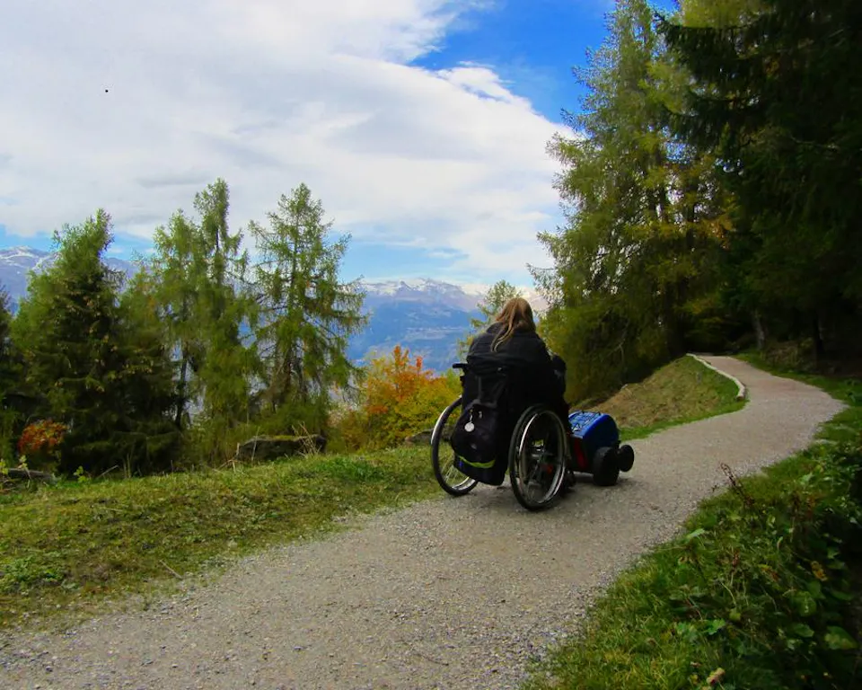  Rollstuhl Bisse de Vex Rückweg Talsicht
