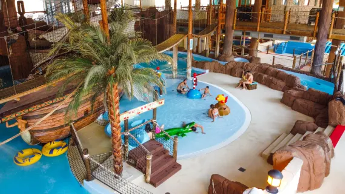 Aquapark Le Bouveret with playing children and water games