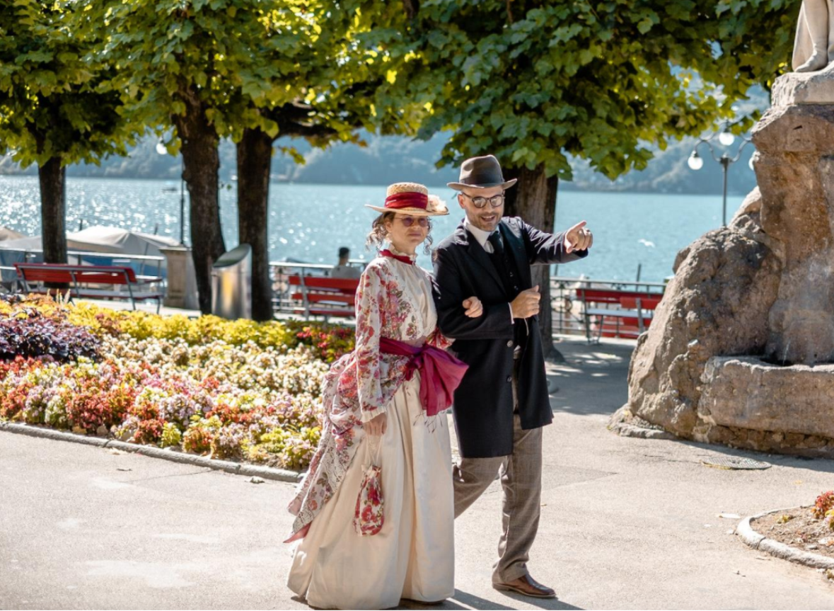 Onverwachte Klassieke Tour met historische kostuums aan de oever van het meer in Lugano