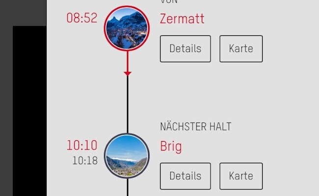Zermatt-Brig Glacier Express info med tidsangivelser.