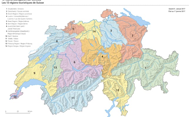 Régions touristiques de Suisse (Photo : OFS Admin)