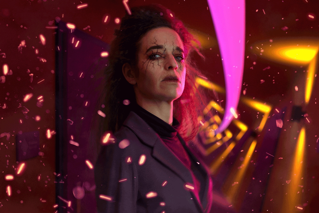 ممر سري 188: عرض درامي لامرأة في أجواء غامضة مع أضواء ملونة وتأثيرات