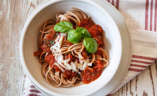 Spaghetti med tomatsovs på Restaurant Aletsch, Jungfraujoch