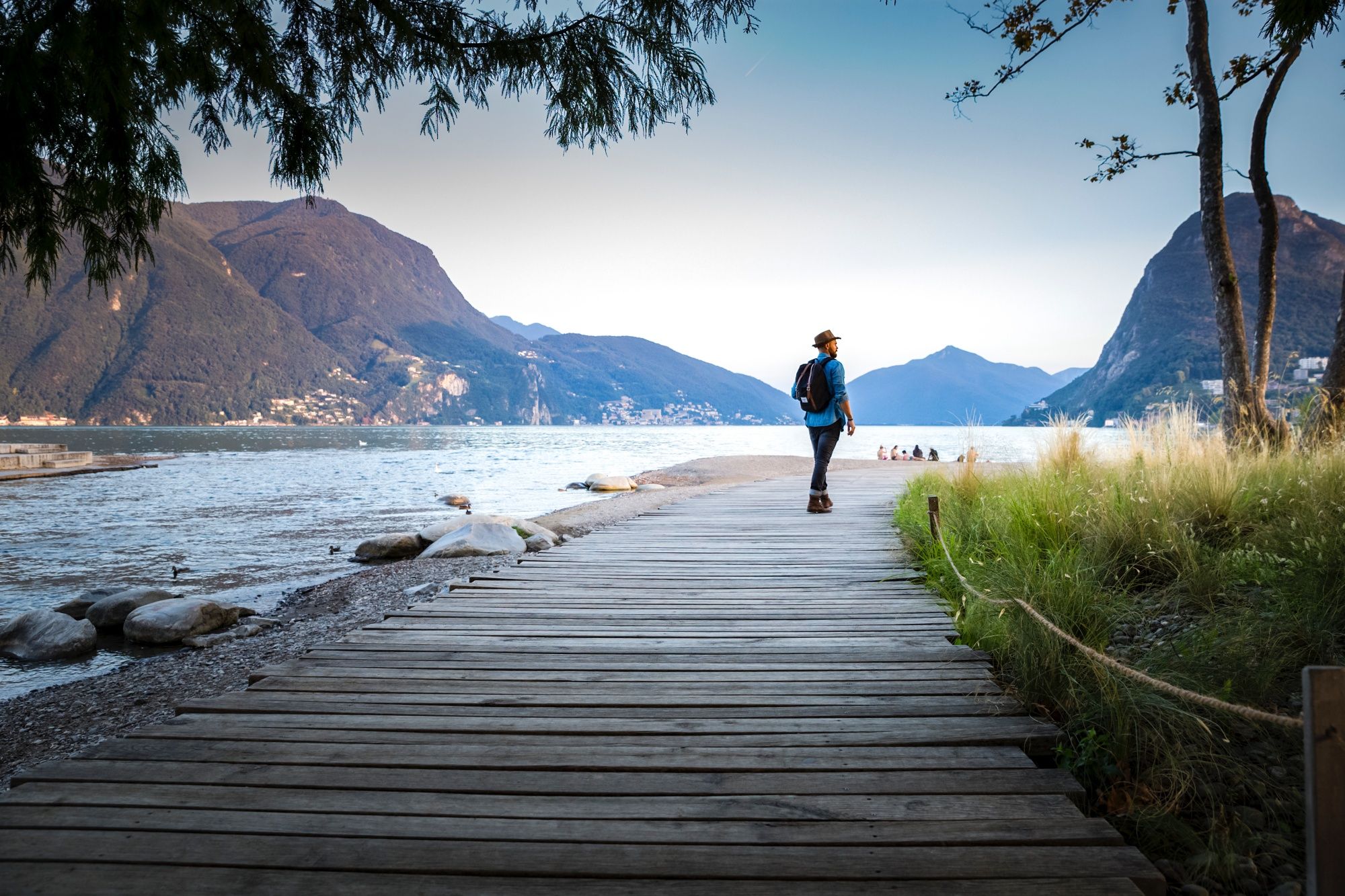 Fisherman on the shore of Lake Lugano