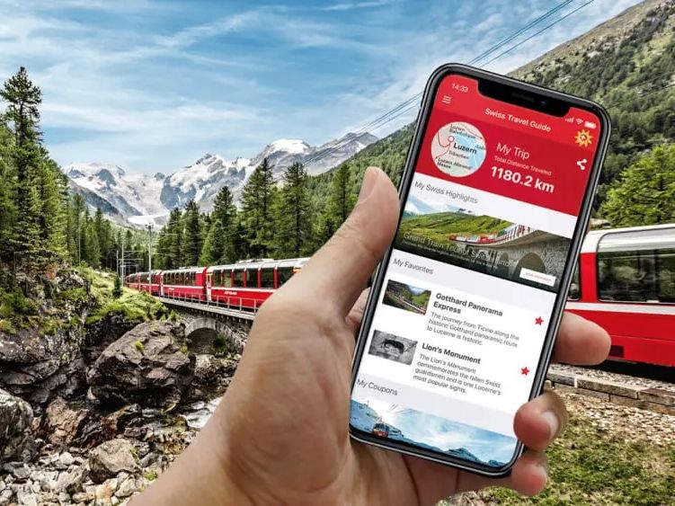 تطبيق Train Tour مع معلومات السفر في يدك، القطارات البانورامية عبر جبال الألب السويسرية