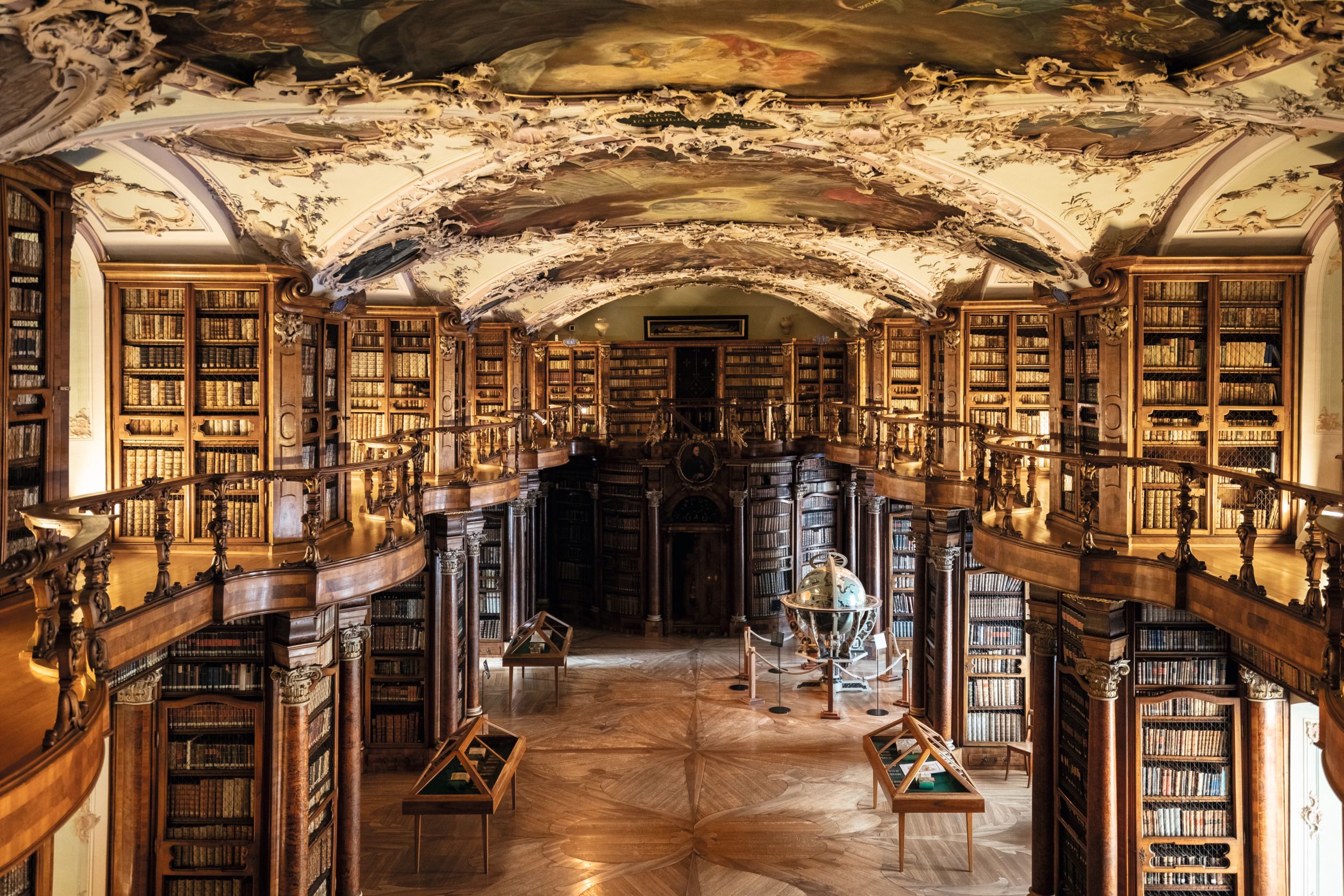 Library of the Abbey: impressive architecture and historical books in the heart of Switzerland.