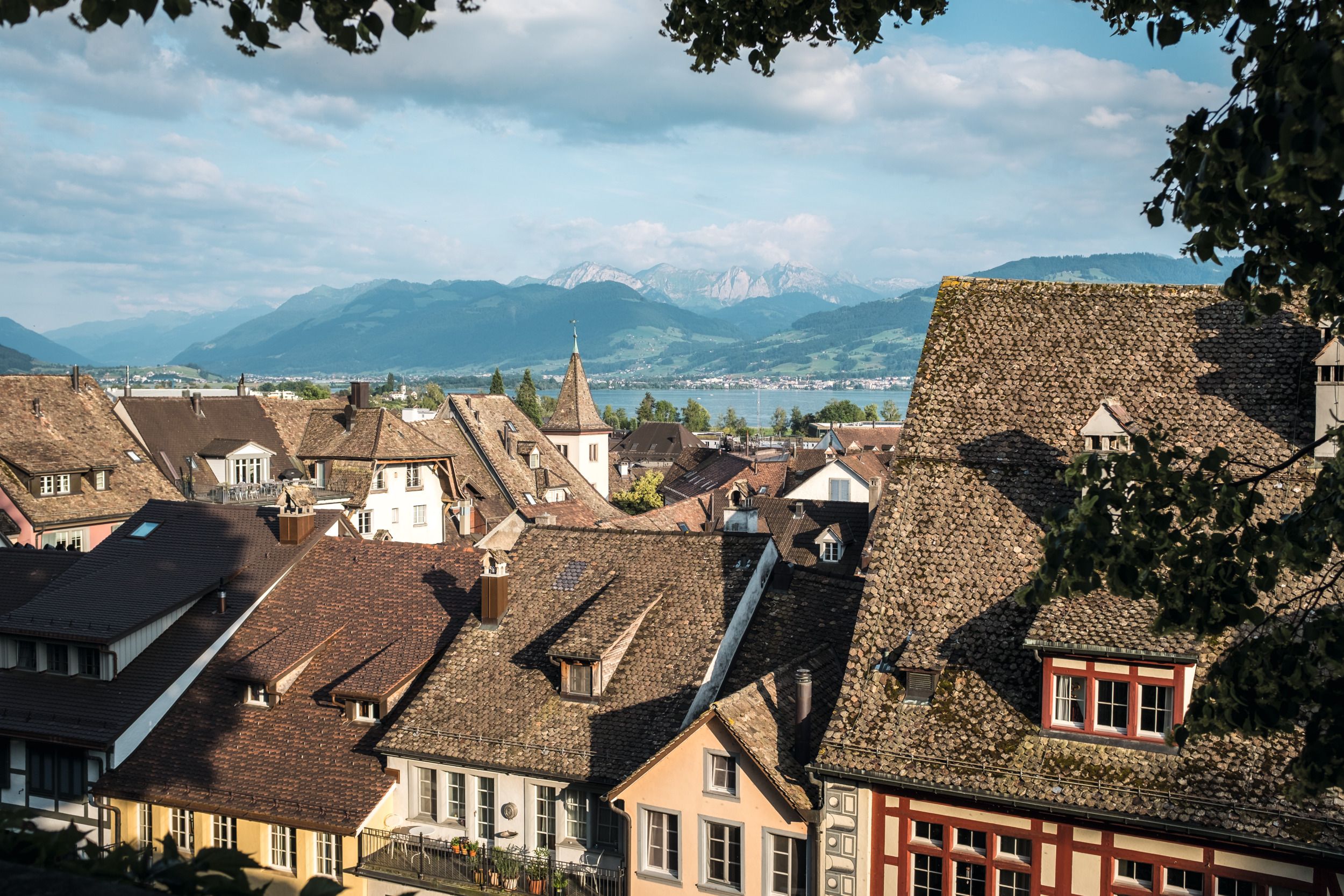 Daken Rapperswil: charmante oude stad met historische gebouwen en een mooi berglandschap