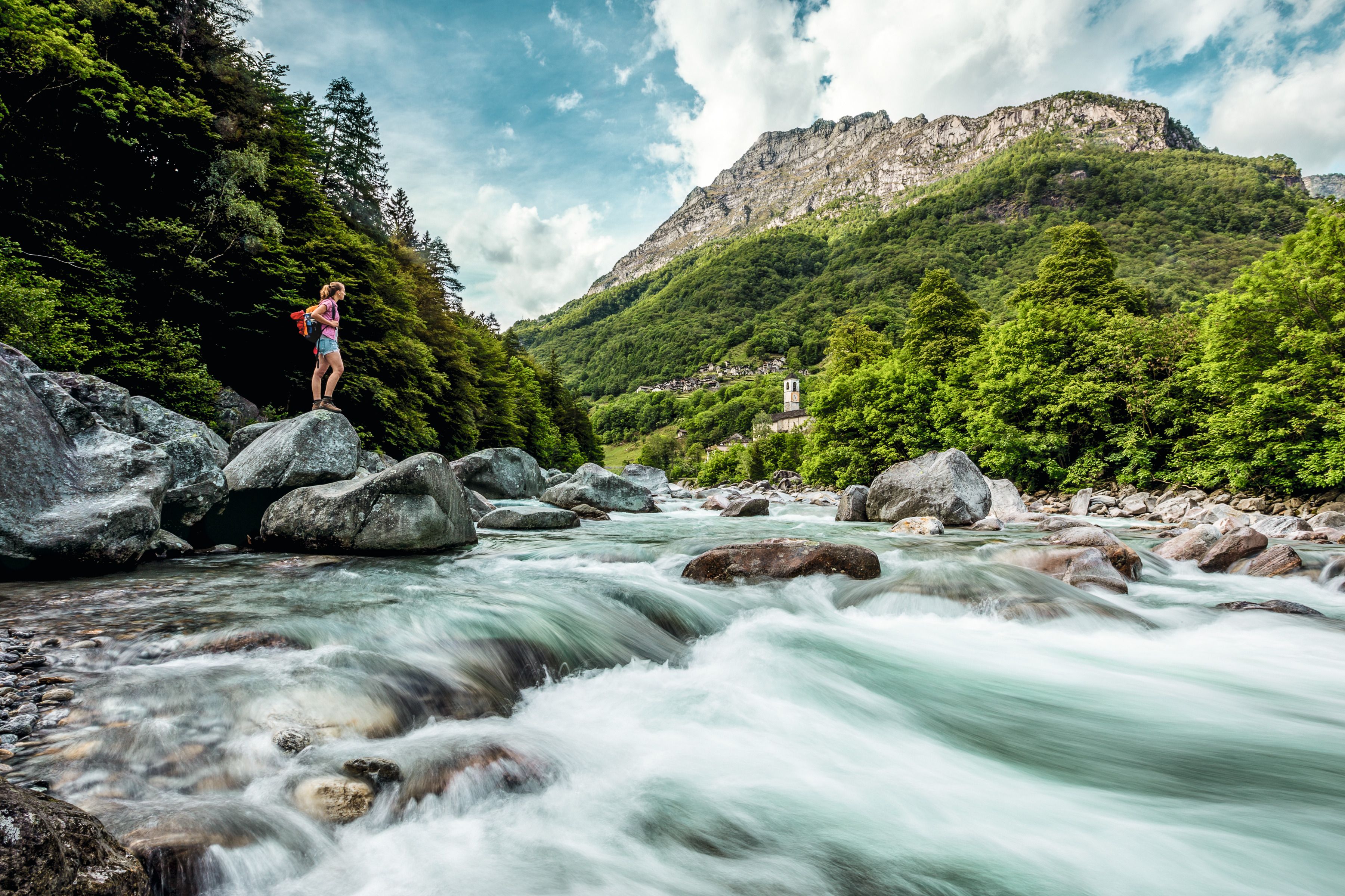 Verzasca: Experience the river and mountains while hiking in a picturesque Swiss landscape.