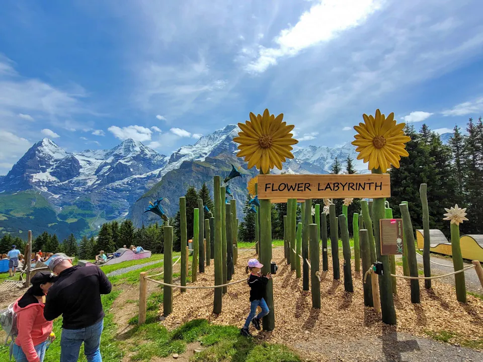 Familie Ausflug Schweiz Allmendhubel Blumen Labyrinth