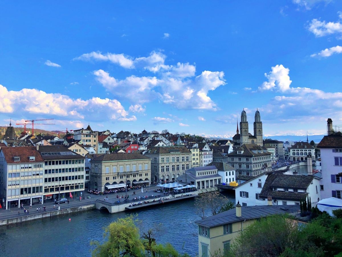 Zurich under a clear sky with historic old town and river