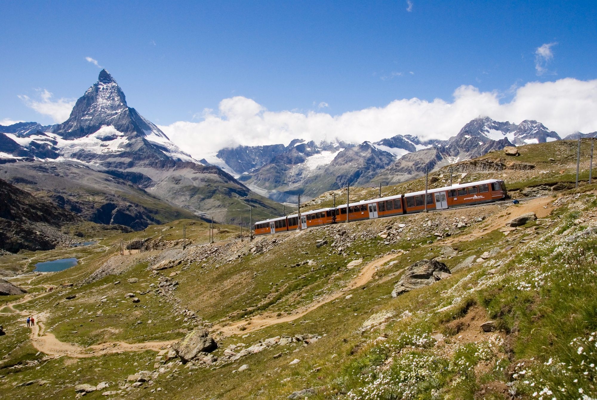 Gornergrat Bahn travels through an alpine water landscape