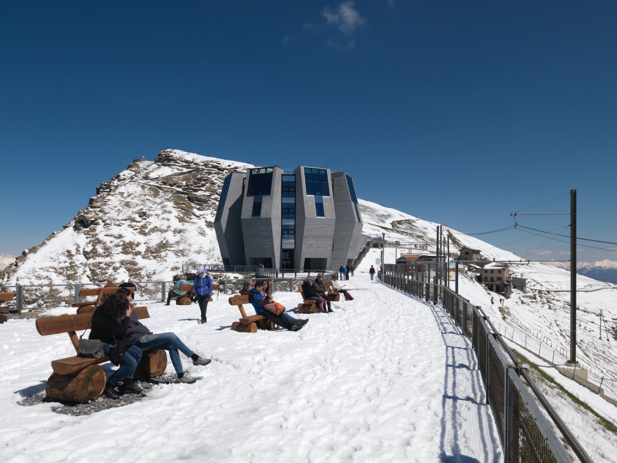 Monte Generoso: Modern architecture and stone rose in the snow. Ideal for adventures and group activities.