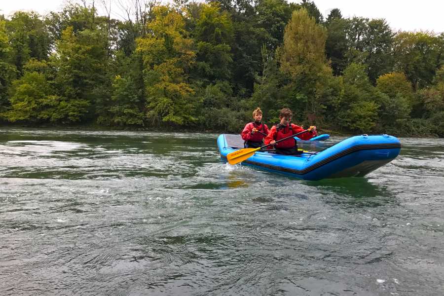 Paddle de caiaque num corpo de água na natureza com árvores ao fundo