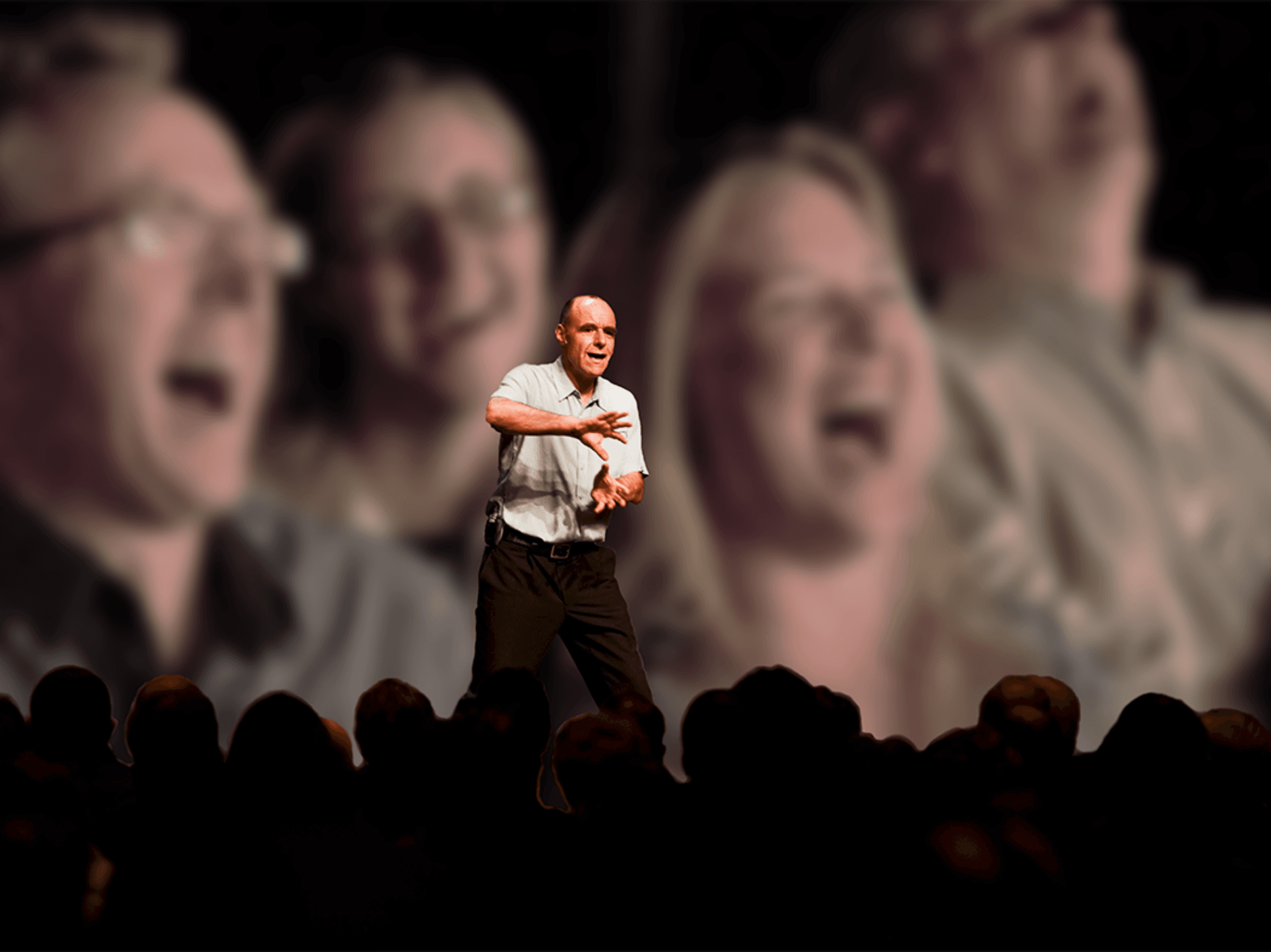 Seminar Tawa: Muzio menghibur penonton dengan cerita humor dan kebahagiaan bersama.