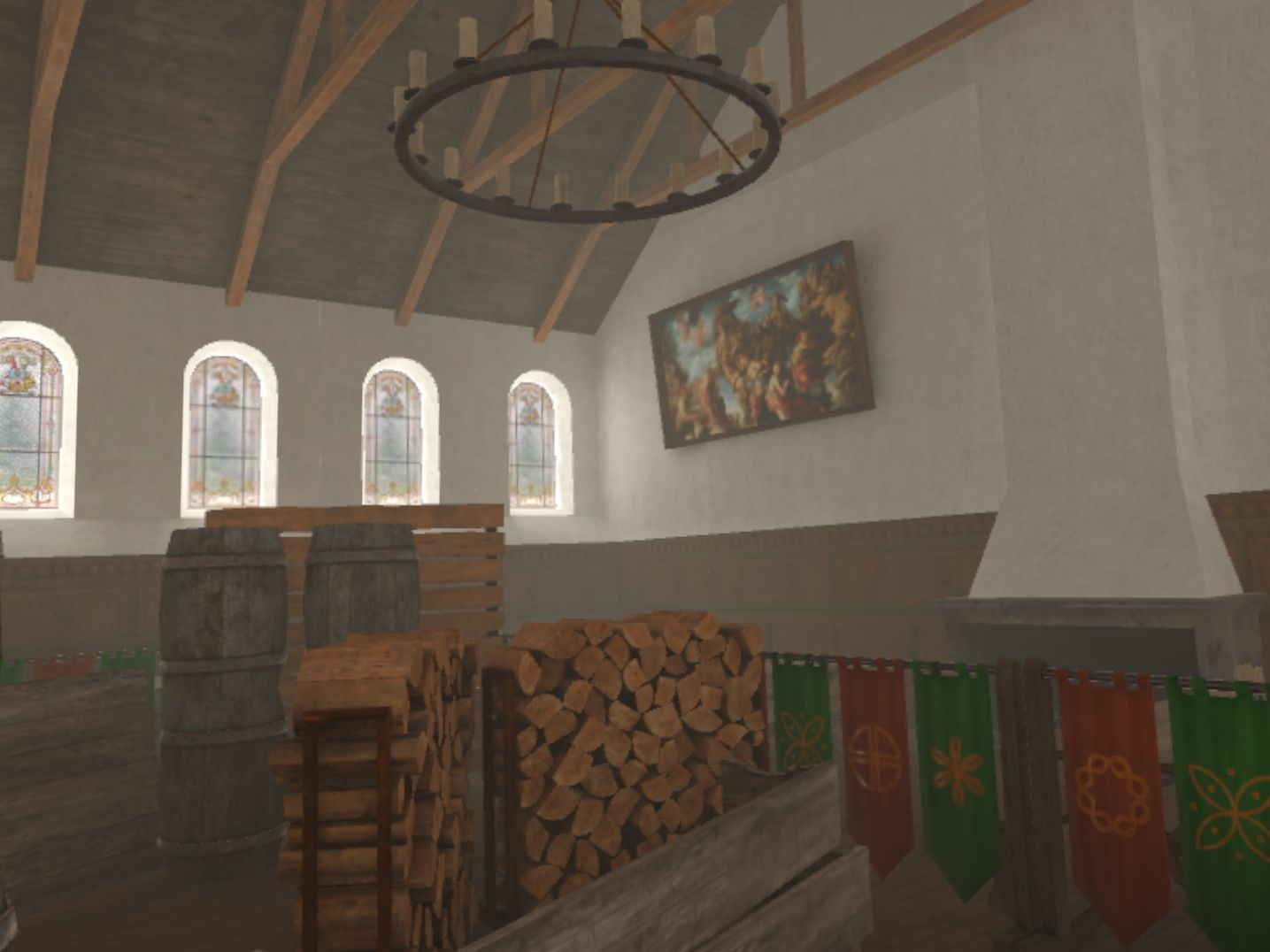 Escola de Magia: Aventura virtual em um espaço histórico com madeira e obras de arte.