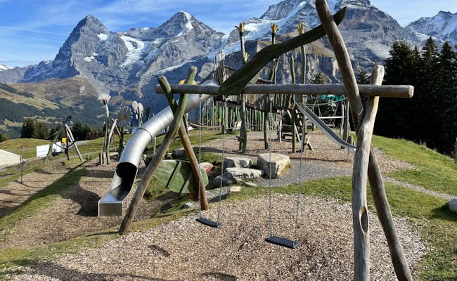 Alpine playground with a view of the Alps, ideal for children and adventures, summer activities in Allmendhubel.