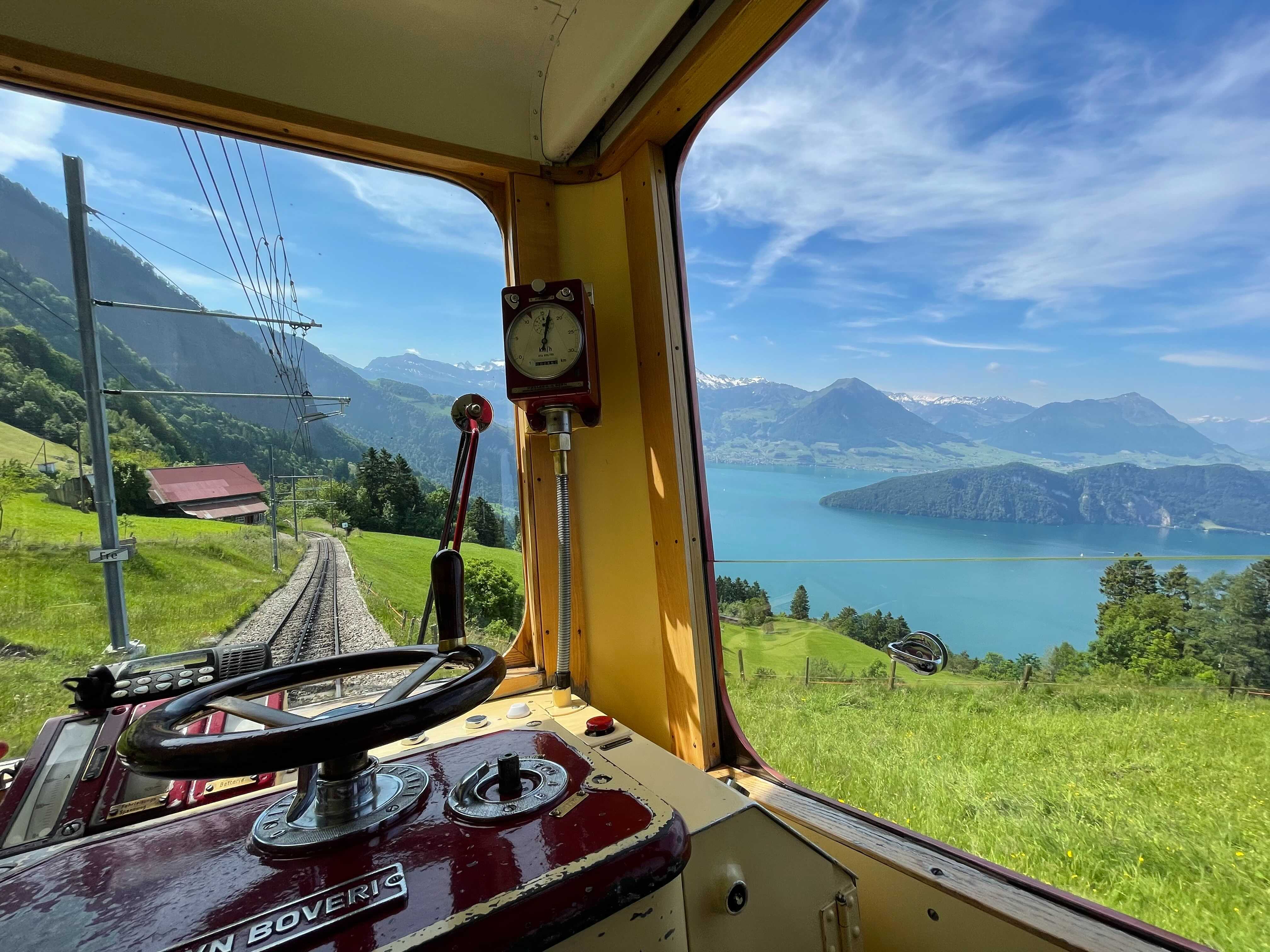 Cog Railways - View from the Locomotive overlooking Lake Zug