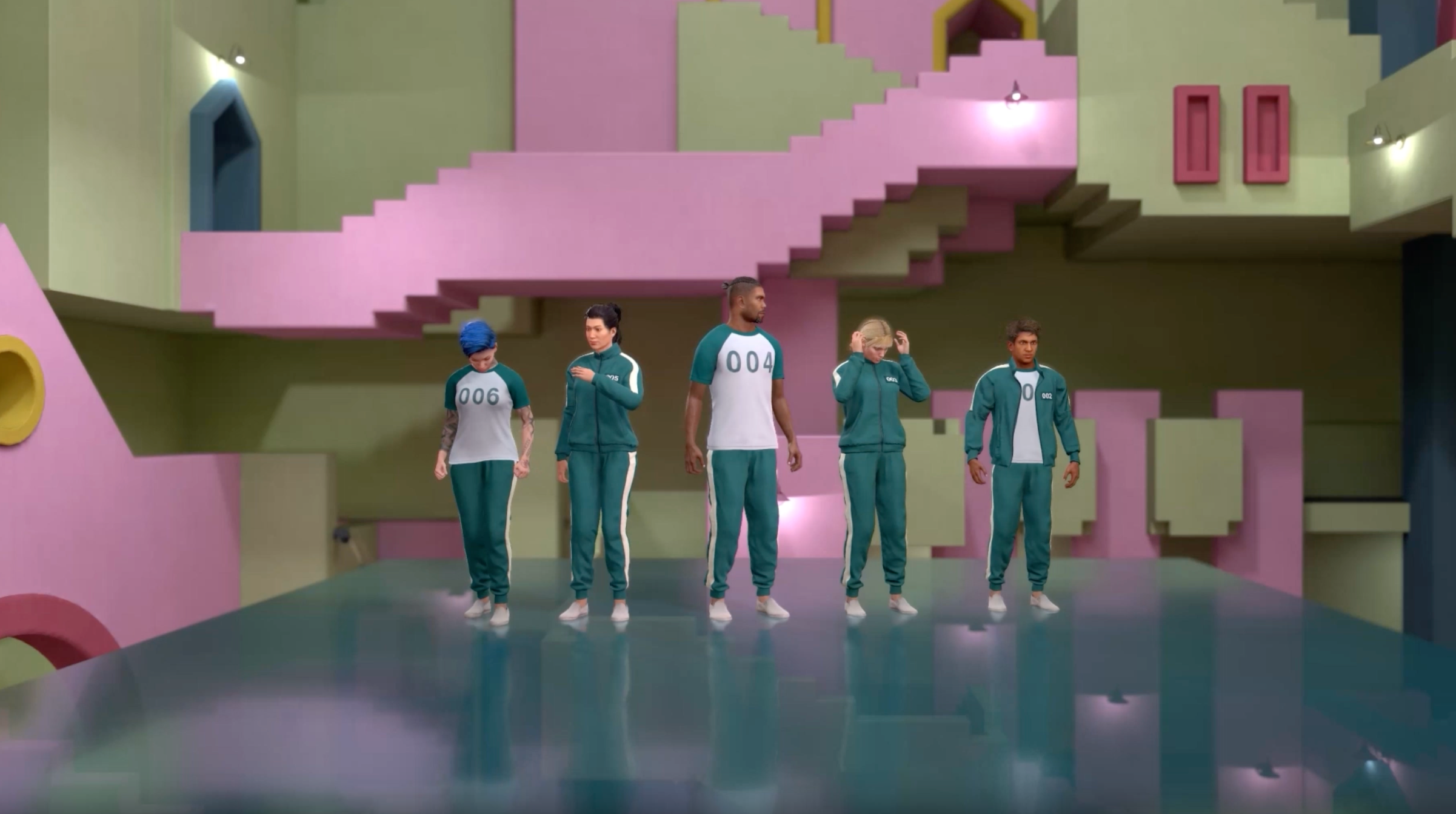 Wirtualne Gry Wejsciówkowe: Interaktywne postacie w kolorowym, cyfrowym przestrzeni z nowoczesnymi elementami.