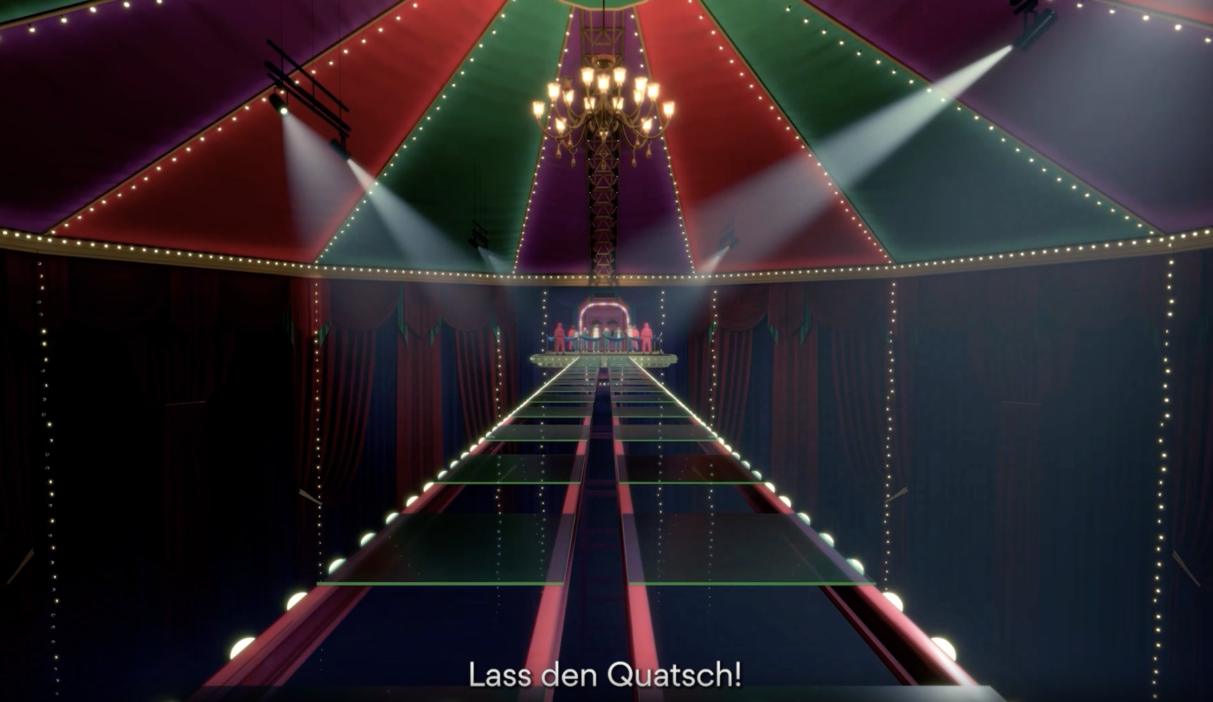 Wirtualne gry w stylu Gry o Potwory: interaktywne doświadczenie z udziałem graczy w festiwalowym namiocie, pełne emocji i współpracy zespołowej.