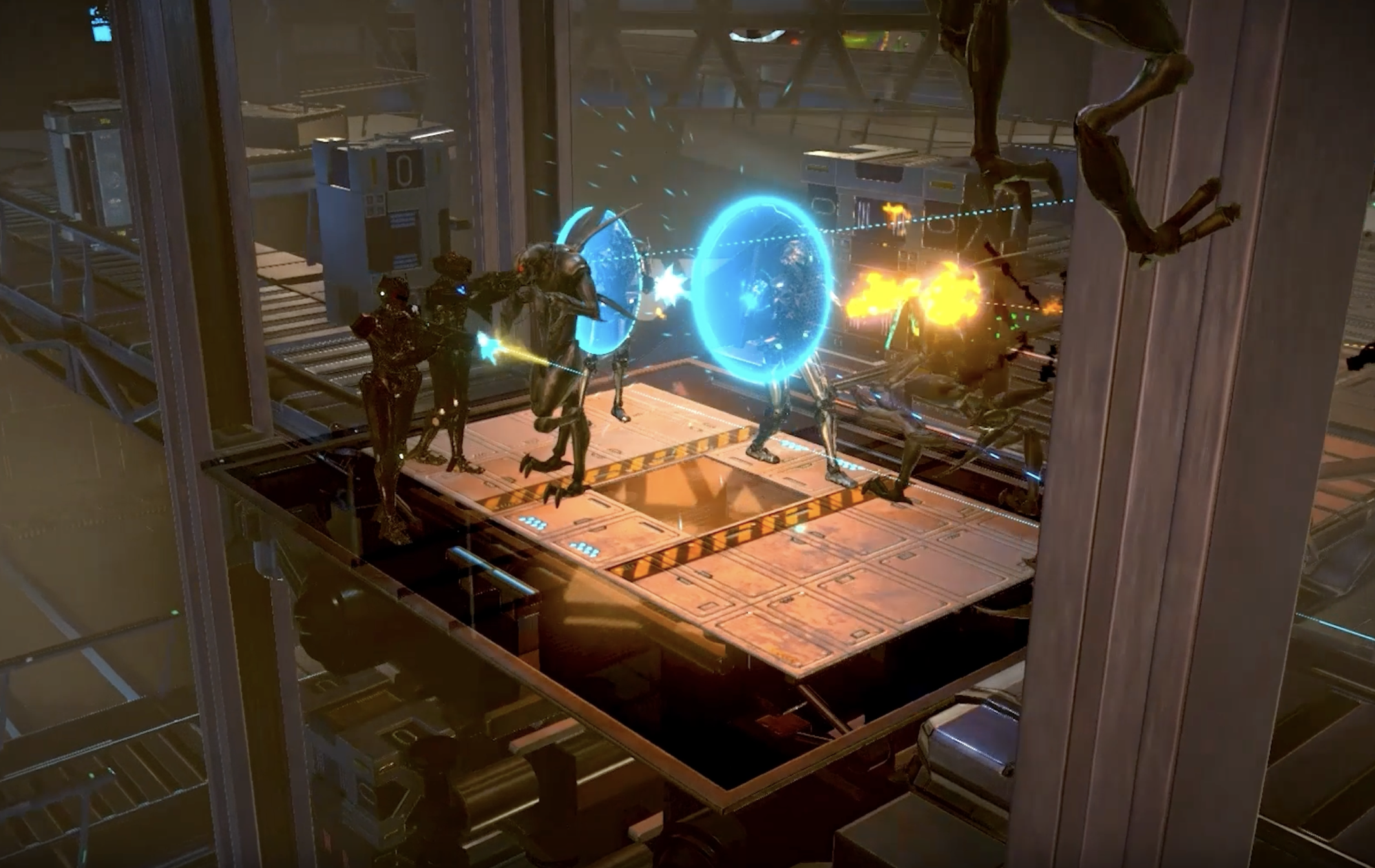 Bitwa: Intensywna walka między postaciami science fiction w futurystycznym otoczeniu.