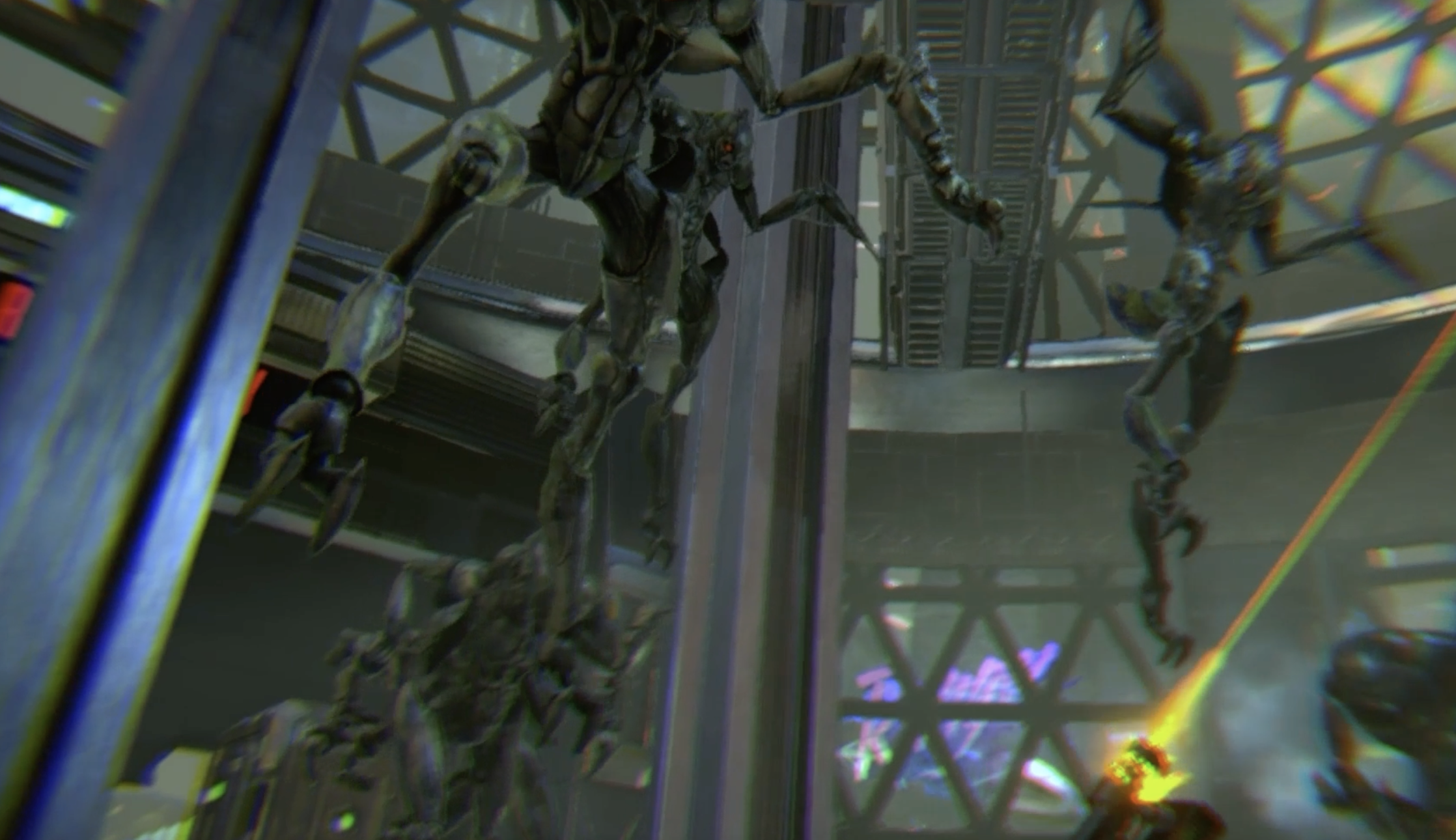 Amber Sky 2088: futurystyczna scena z robotami i elementami akcji w cyfrowym świecie.