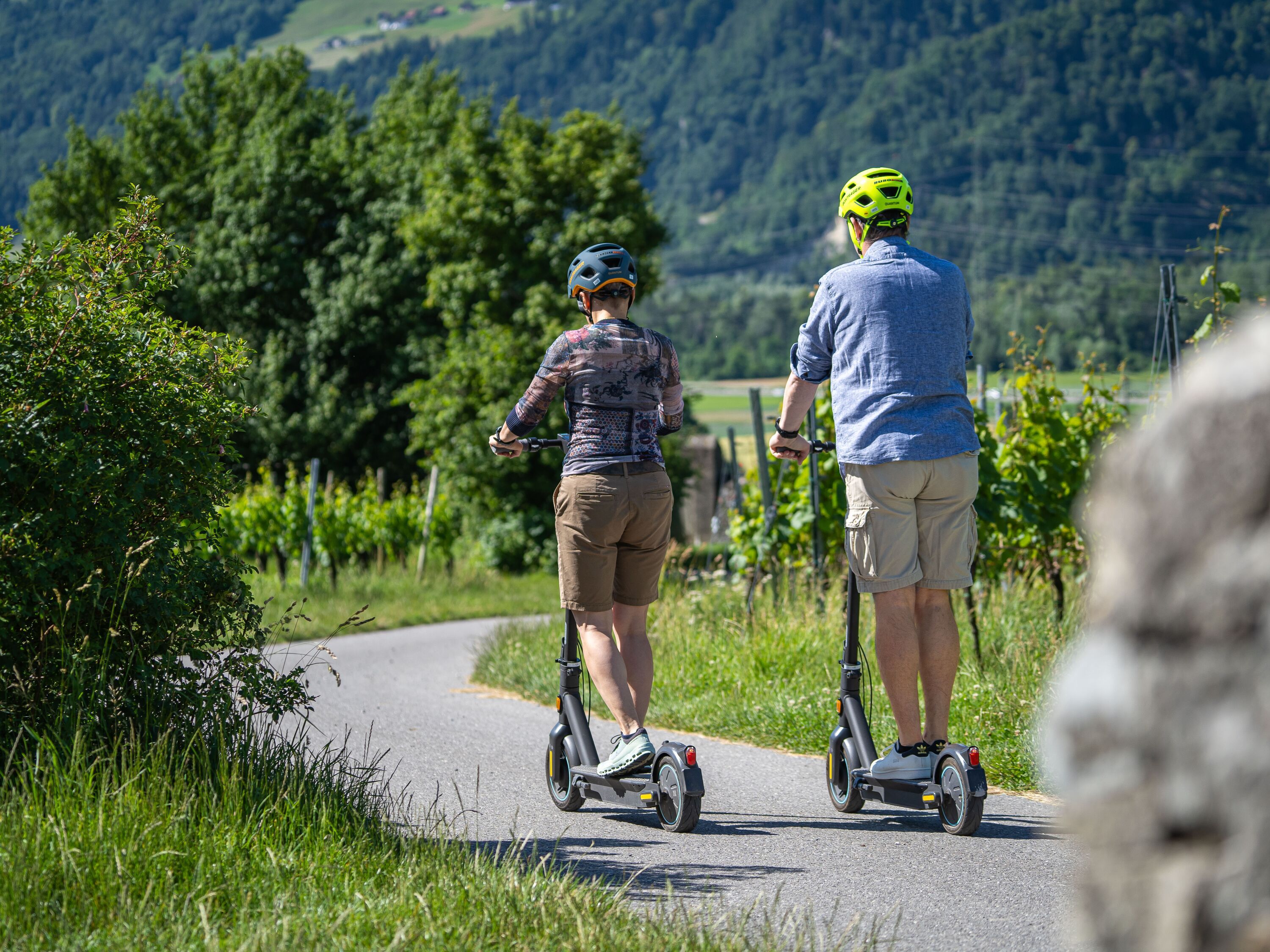 Tur E-Scooter di Wilayah Herrschaft Buendner, nikmati keindahan alam dan panorama di daerah tersebut.