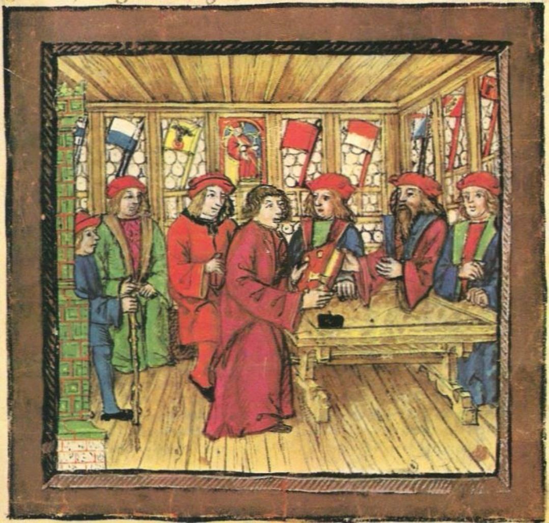 Diebold Schilling: Historische Malerei mit Darstellungen von Personen in einem Raum