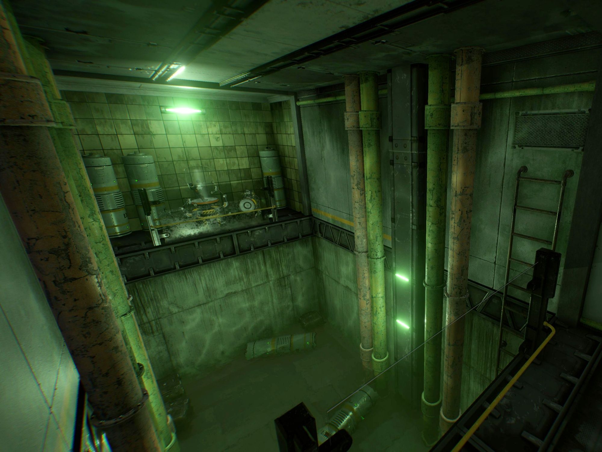 사이버펑크: 미래형 VR 환경, 기술 장비 및 빛나는 요소가 있는.