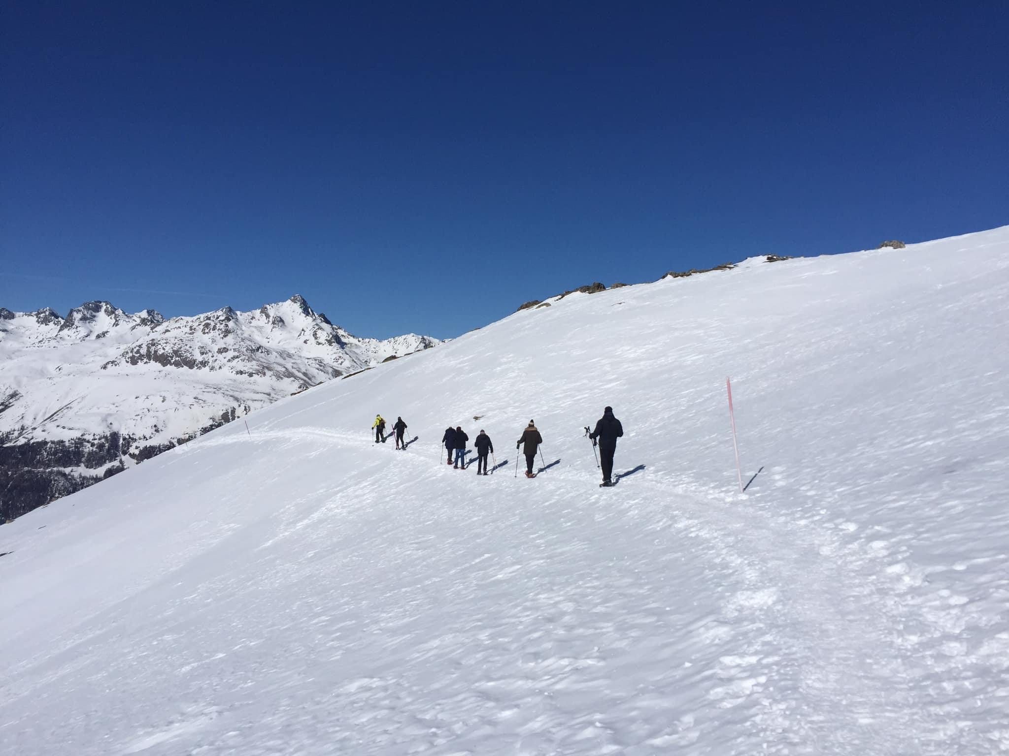 Спортивный рай: зимние прогулки в Альпах с друзьями в заснеженной природе.