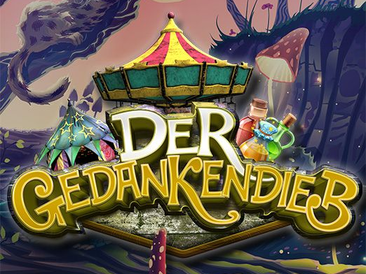 gedankendieb: Fantastische Spielplatzszene mit Karussell, bunten Zelten und magischen Elementen.